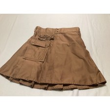 Brown Pleated Utility Kilt Skirt Buckle Straps Cargo Pockets34