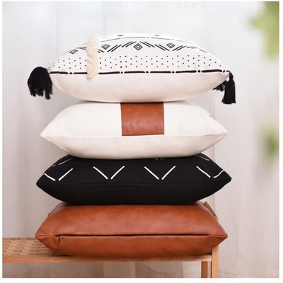 Geometric Stripe Boho Pillow Covers Set of 4, Black/White