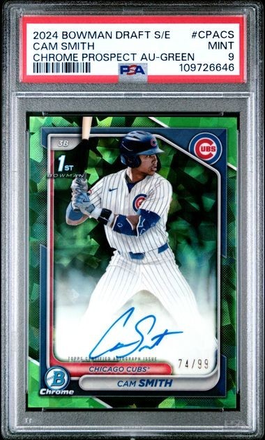 🔥 2024 Bowman Draft Sapphire Cam Smith /99 Green #CPACS Auto PSA 9