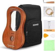 Donner DLH-002 Lyre Harp 10 Metal Strings Mahogany Body Copper Saddle  Gig Bag