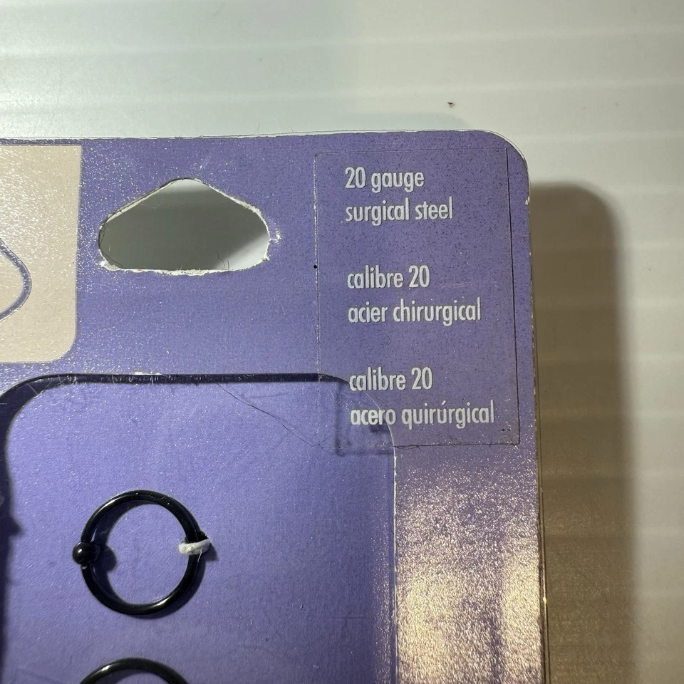 3 PACK - Claire’s Nose Rings 20 Gauge Surgical Steel Black Rings Balls New - Image 3 of 4