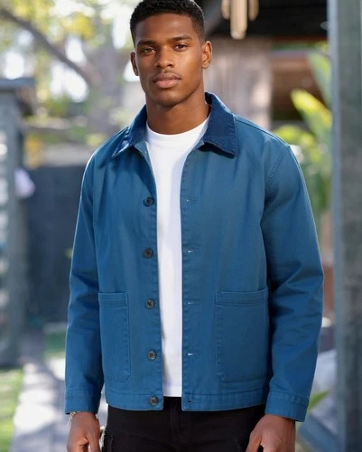 Men's-Jacket-NovaMEN-Chore-100% Cotton-Twill-Cord Collar-Button Front-Sz Large image 9