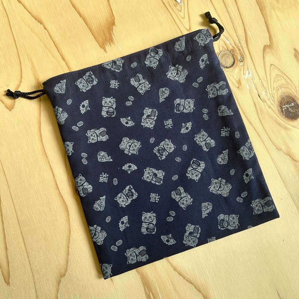 Japanese pattern drawstring bag beckoning cat - image 5