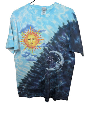 Vintage 90s Sun Moon Celestial Tie Dye T-Shirt Fruit of the Loom AOP XL Hippie