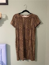 New Michael Kors Snake Print T-Shirt Dress Olive Green Animal Print Shift Size M