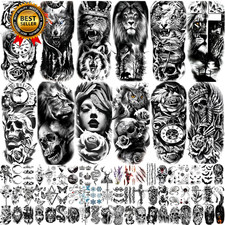 82 Sheets Temporary Tattoo for Men Women Adults Include 12 Sheets Black 3D....