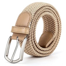 Beige New Elastic Fabric Braided Belt,Enduring Stretch Woven Belt for Men/Women