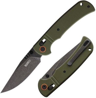 Marbles Folding Knife 3.5'' Black Stainless Steel Blade Green Textured G10 Handle
