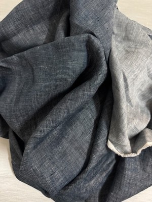 100% Flax Linen Fabric Yarn Dyed Two-Tone Dark Navy Blue / White Reversible BTY