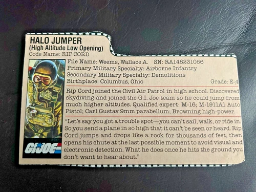 GI JOE: HALO JUMPER  (FILE CARD) (RIP CORD)