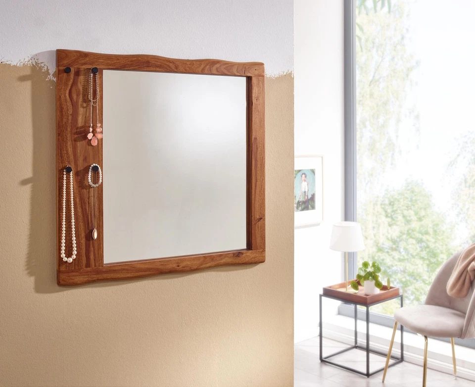 FineBuy Miroir Murale Bois Massif Sheesham 80x80x3 cm Miroir Mur Couloir Grand - Photo 2/4