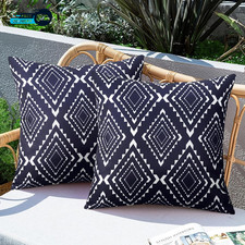 Pack of 2 Outdoor Waterproof Throw Pillow Covers Navy Blue Decorative Square