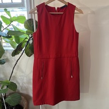 ava red knee length pencil dress with front zipper pocket details, Size S