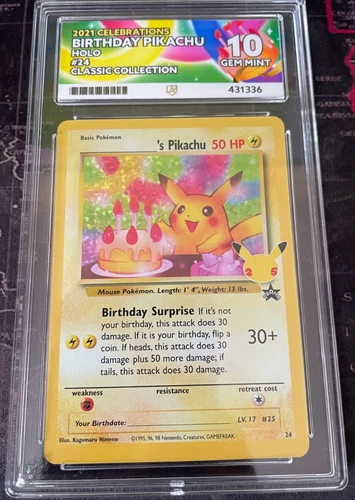 Birthday Pikachu #24 Pokemon Celebrations English Ace 10 *PERFECT SUBGRADES*