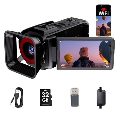 4K Video Camera Camcorder, 64MP with 3  270° Flip Screen, 18X Zoom, WiFi Black