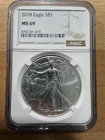 ⭐️2018 $1 American Silver Eagle NGC MS69 Brown Label⭐️