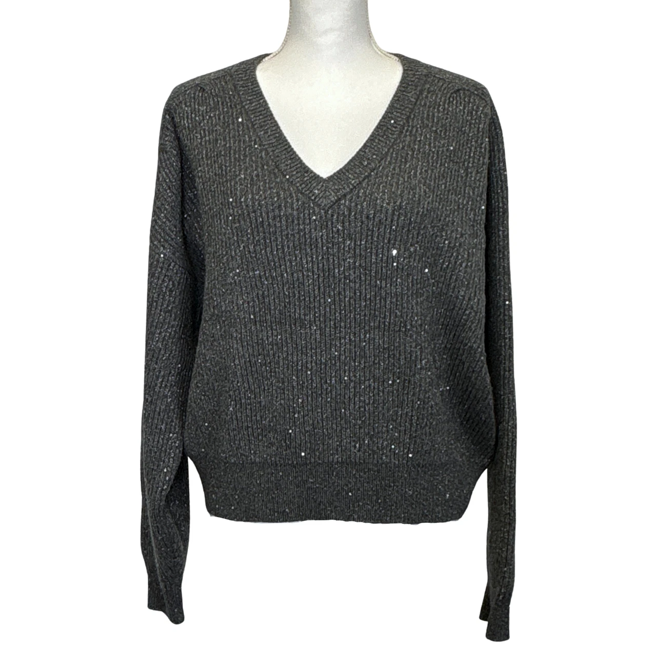 Brunello Cucinelli — Brunello Cucinelli Sweater Womens Large Gray Cashmere Wool Sequin Italy Luxury