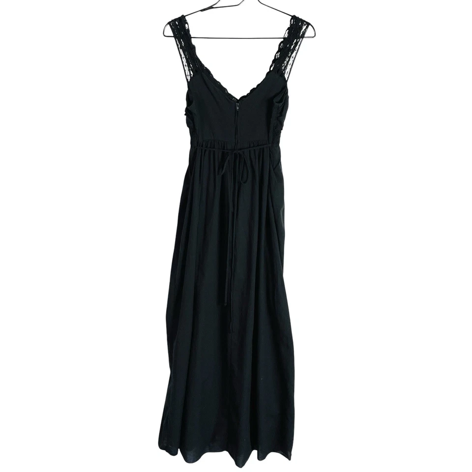 Wishes Wishes Wishes Maxi Dress Size L Black V-Neck Babydoll Crochet Sundress - Image 2 of 4