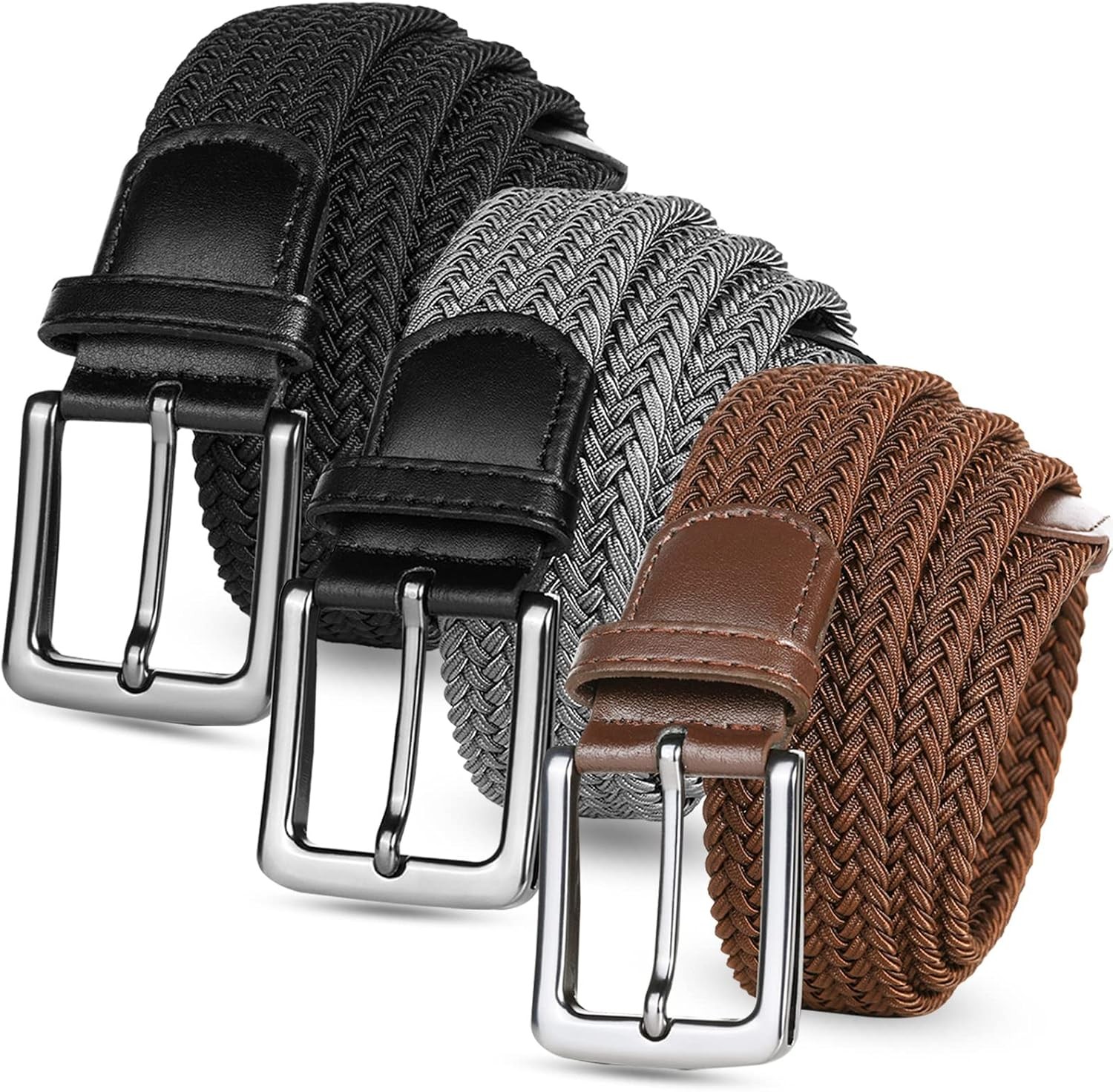 Belts For Men Women 3 Pack Braided Elastic Fabric Stretch Ca