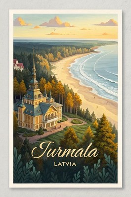 Atemberaubendes Jūrmala Lettland Reise Poster - Ostsee Strand Stadt Kunstdruck A1-A4 Po