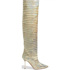 New AQUAZZURA Boreal Metallic Croc-Embossed O...