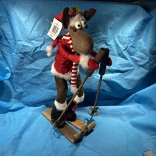 SHIPS FREE Raz Imports Holiday Skiing Moose On Skis 22" NEW Posable Christmas