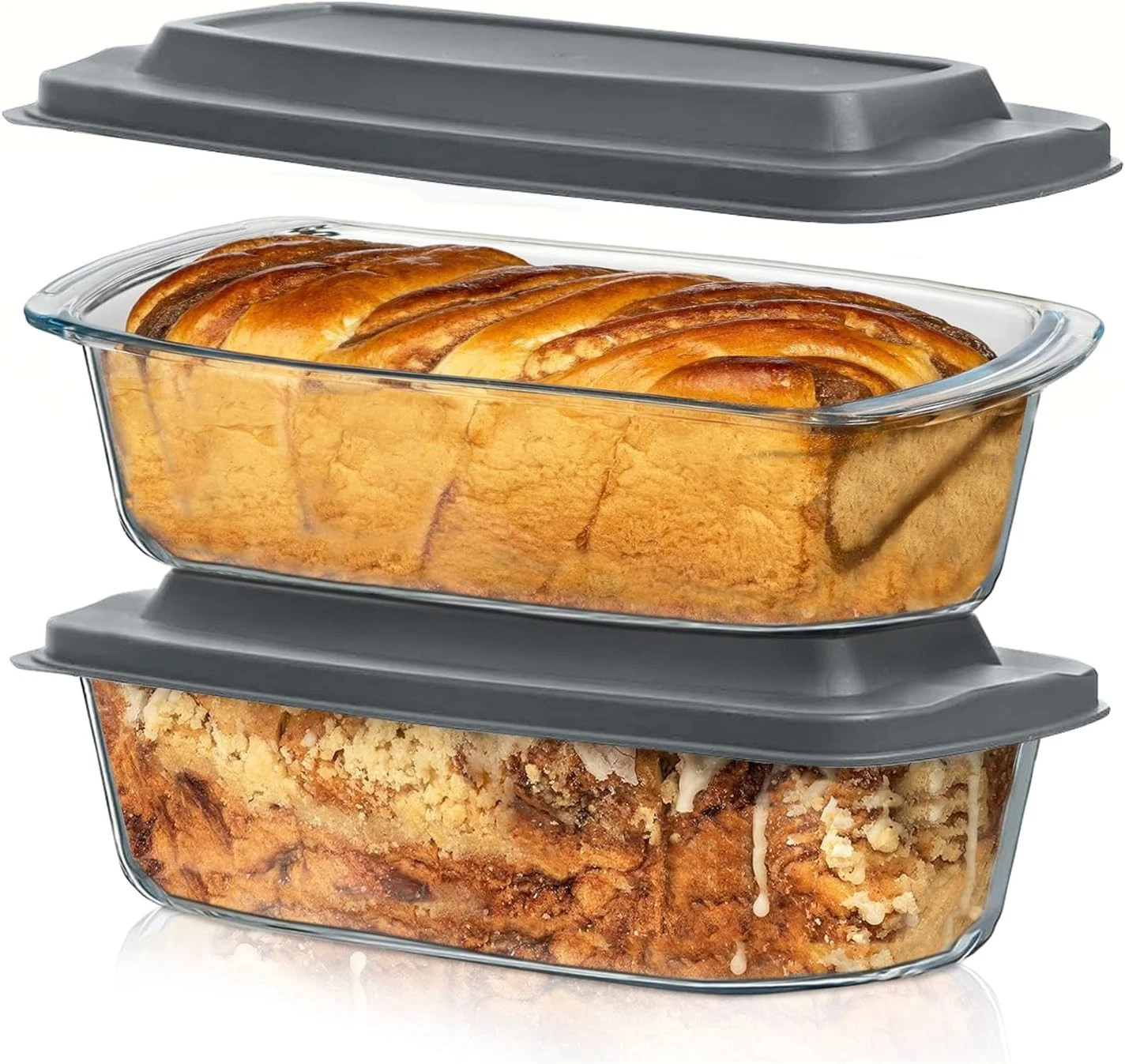 Razab Glass Loaf Pan Set with Lids 2 Pack 1.9 Qt Baking Dish Microwave Oven Safe