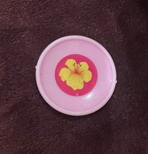 pink doll plate yellow hibiscus flower mini Barbie kitchen plays set