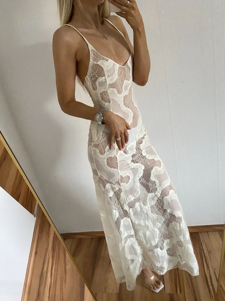 ♥️NEU ZARA LIMITED EDITION KLEID ZART SPITZE DURCHSICHTIG CREME STRANDKLEID - Bild 3 von 4