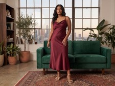 BHLDN / Anthropologie "Cali" Satin Cowl Neck Gown – Burgundy (Size 16)