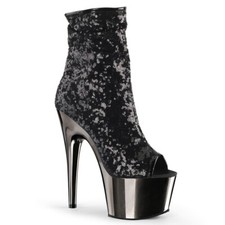 RUCHED MID CALF 6" HEEL BLACK PEWTER or SILVER SEQUIN BOOT. ZIP 5 6 7 8 9 10 11