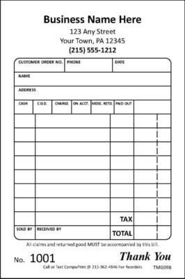 Small Receipt Invoice Forms X or Part TMG098