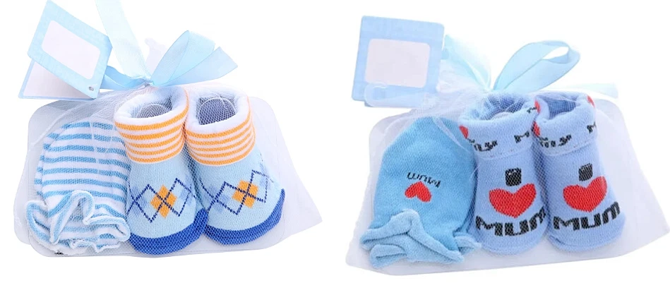 Conjunto de regalo de calcetines y guantes para bebé niño - 2 paquetes - 100 % algodón, tejido, rayas Foto 2 de 4