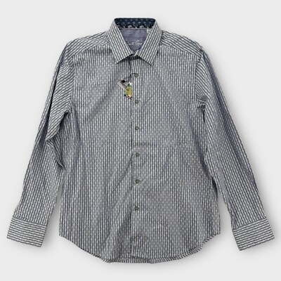 Robert Graham Shirt Mens Large Classic Fit Stretch Cylinder Blue AOP Perform NEW