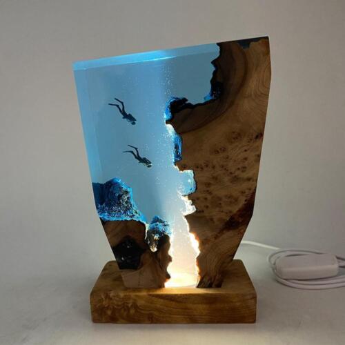 Diver Ship Night Light Epoxy Resin LED Lamp Wood Base Home Decor Gift NEU - Afbeelding 1 van 12