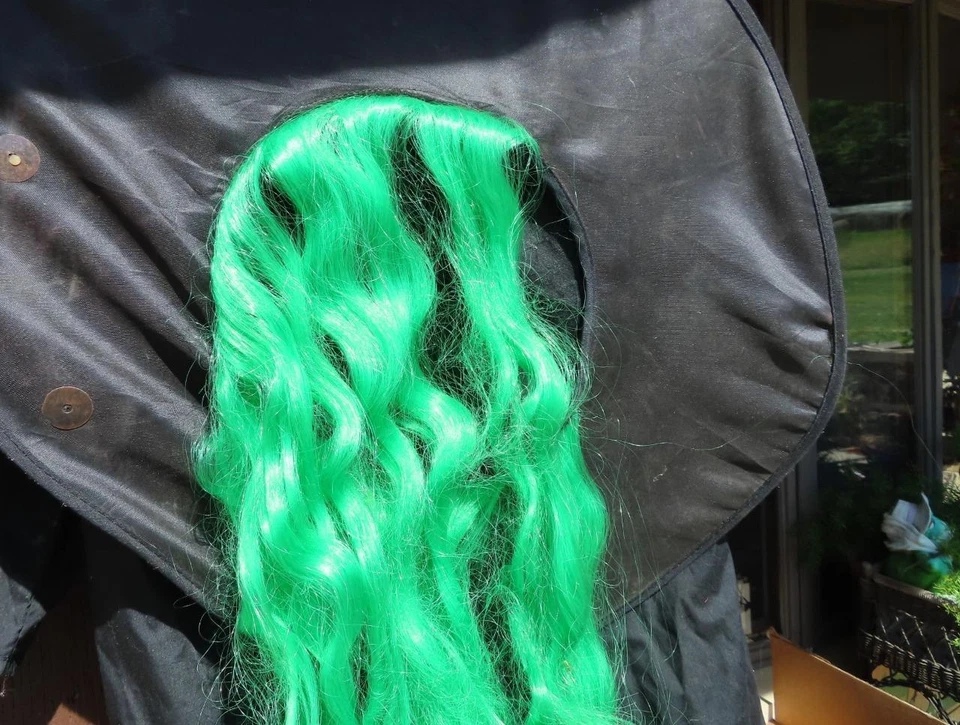 Disfraz de Halloween negro bruja sombrero en punta capa de pelo verde juvenil talla única Foto 2 de 2