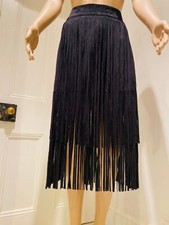 Women vintage western Fringe Black Suede Skirt , Fringe Skirt , Black Skirt