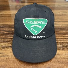 Vintage John Deere Snap Back Hat Cap Sabre Black Trucker JoAnne Made In USA