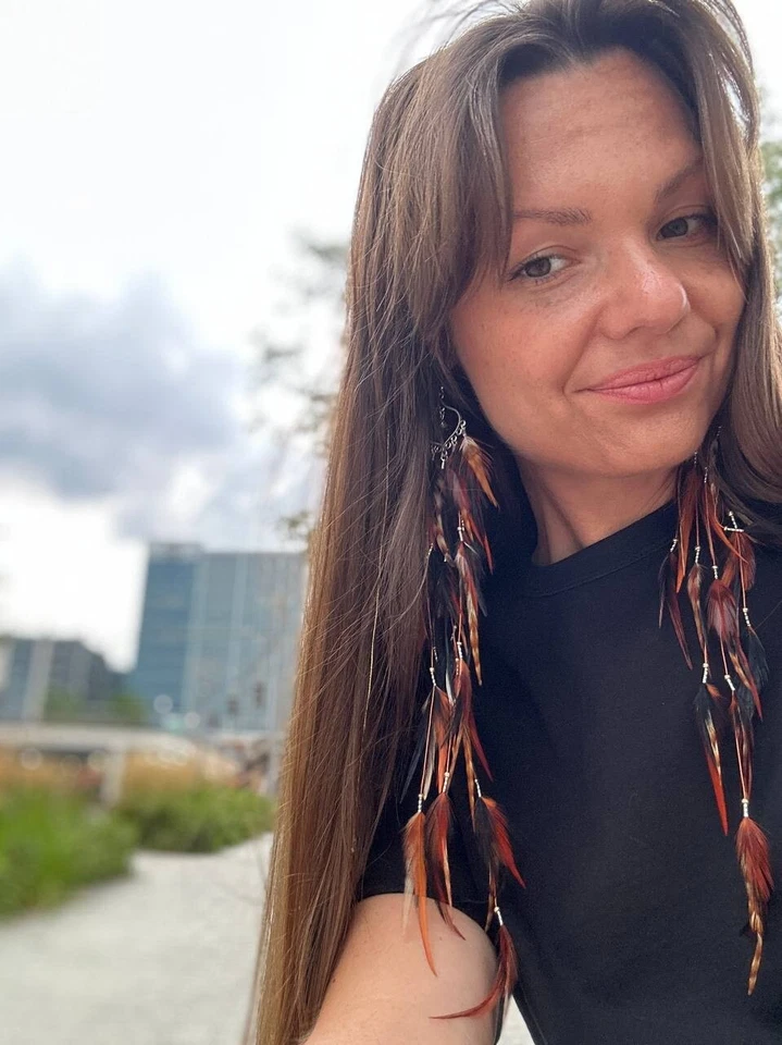 Title: Long Boho Feather Earrings with Beaded Accents – Tribal Inspired Jewelry - Image 4 of 4