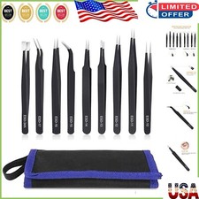 9PCS Precision Stainless Steel Tweezers Set - ESD Safe for Electronics  Craft