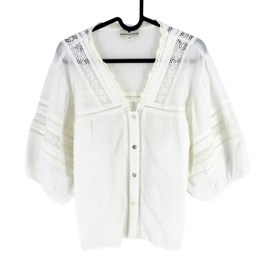 FREEMAN T.PORTER Women White V Neck Short Sleeves Blouse Size L