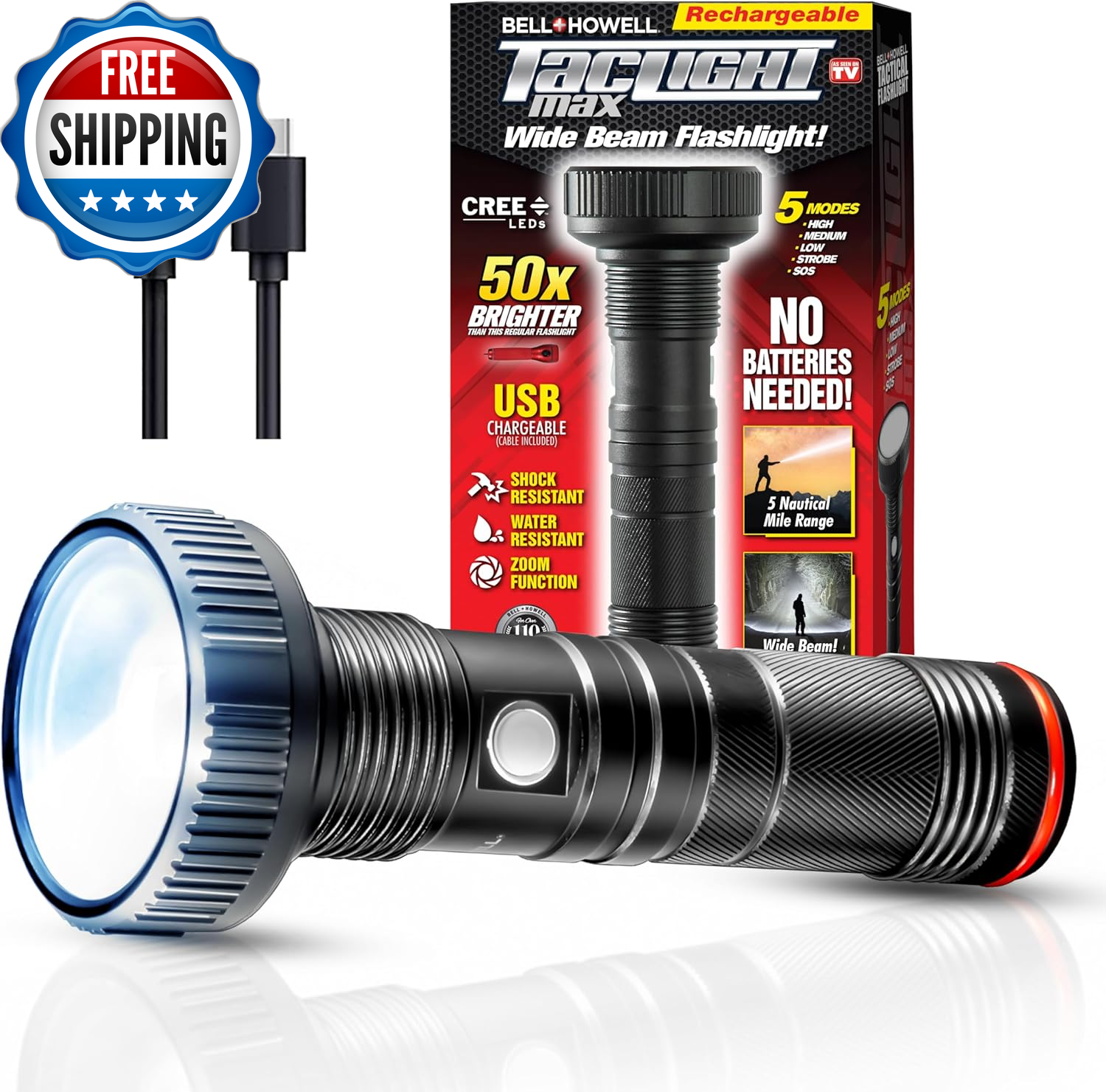 Taclight Max LED Rechargeable Flashlight - High Lumen, Ultra Bright, Flash Light