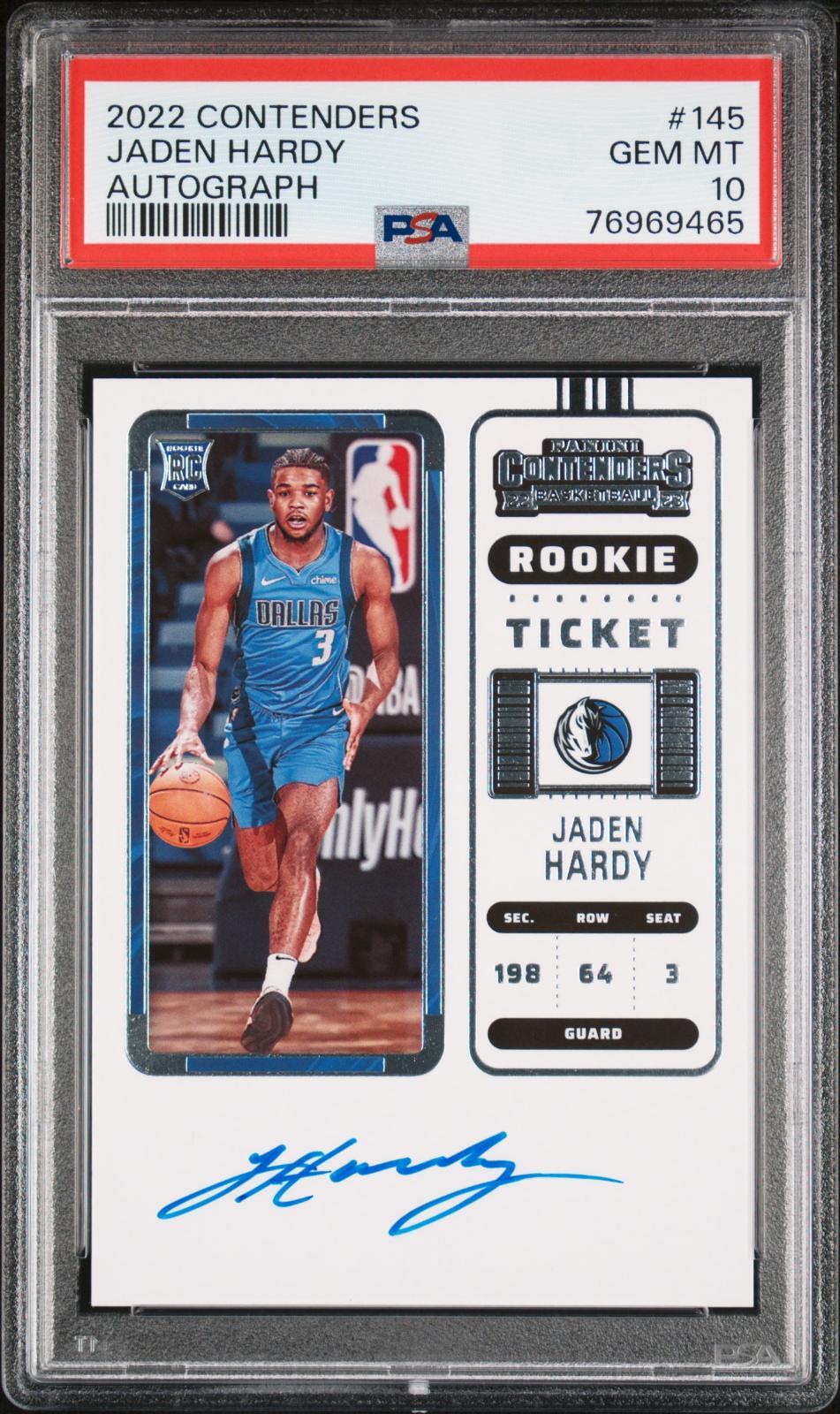 2022 PANINI CONTENDERS JADEN HARDY #145 AUTOGRAPH PSA 10 ROOKIE RC DALLAS MAVS