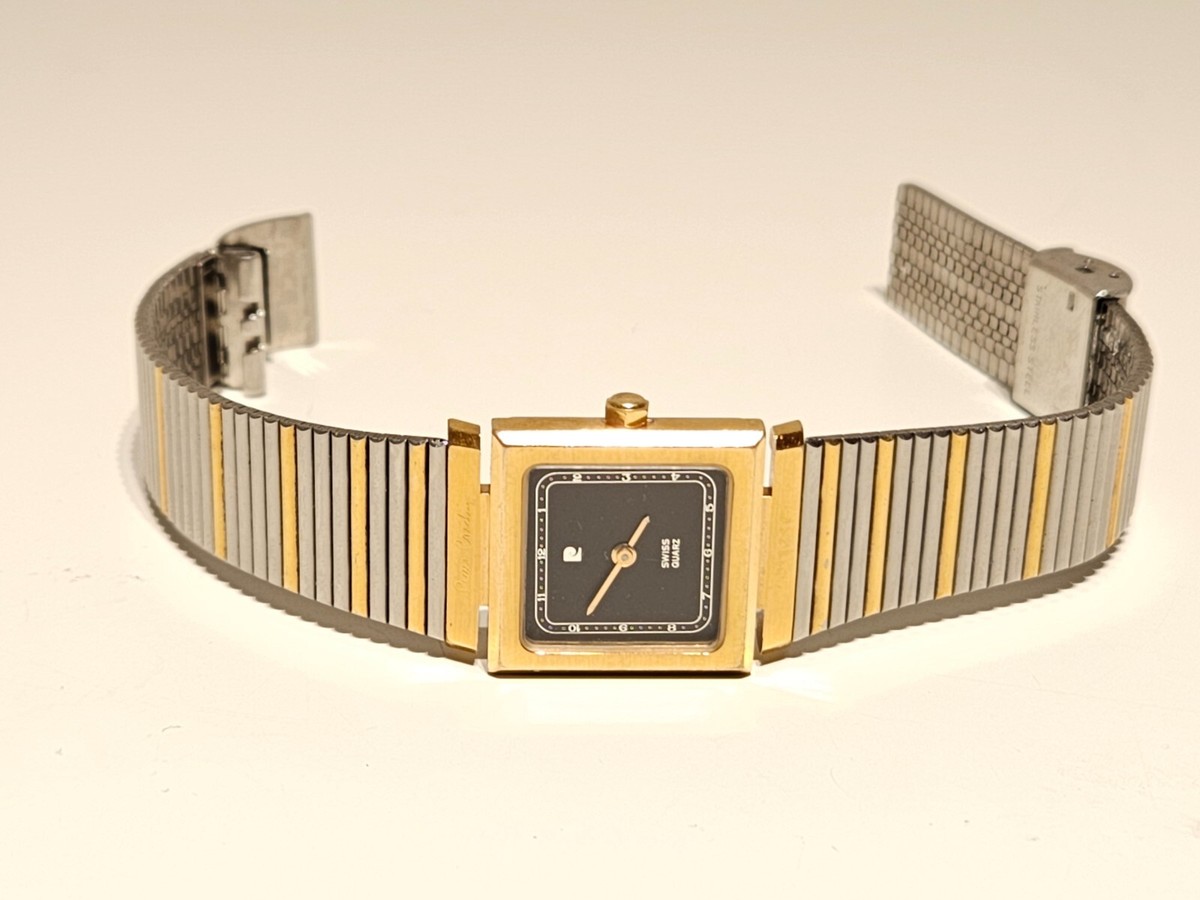 VINTAGE RARE LUXURY SQUARE SWISS GOLD PLATED LADIES QUARTZ WATCH
