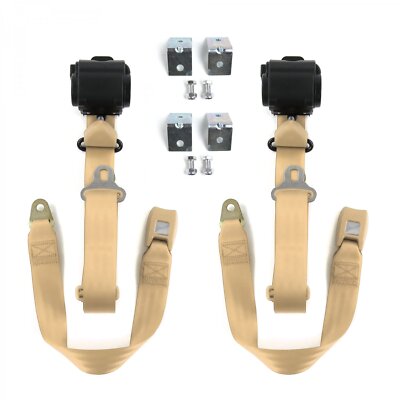 Early Cars 1933 - 1934 Standard 3pt Tan Retractable Bucket Seat Belt Kit w/ Brac