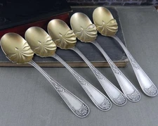 Lenox by Towle Sterling Silver Gold Wash Shell Bowl Ice Cream Spoon Set Pat 1890