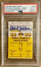 1989 NBA FINALS GAME 4 DET/LA TICKET KAREEM ABDUL-JABBAR LAST GAME PSA 4 AUTO 10