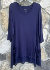 Logo Lori Goldstein Tunic Top Blouse Sz 2X Blue Stretchy Soft Casual Mixed Media
