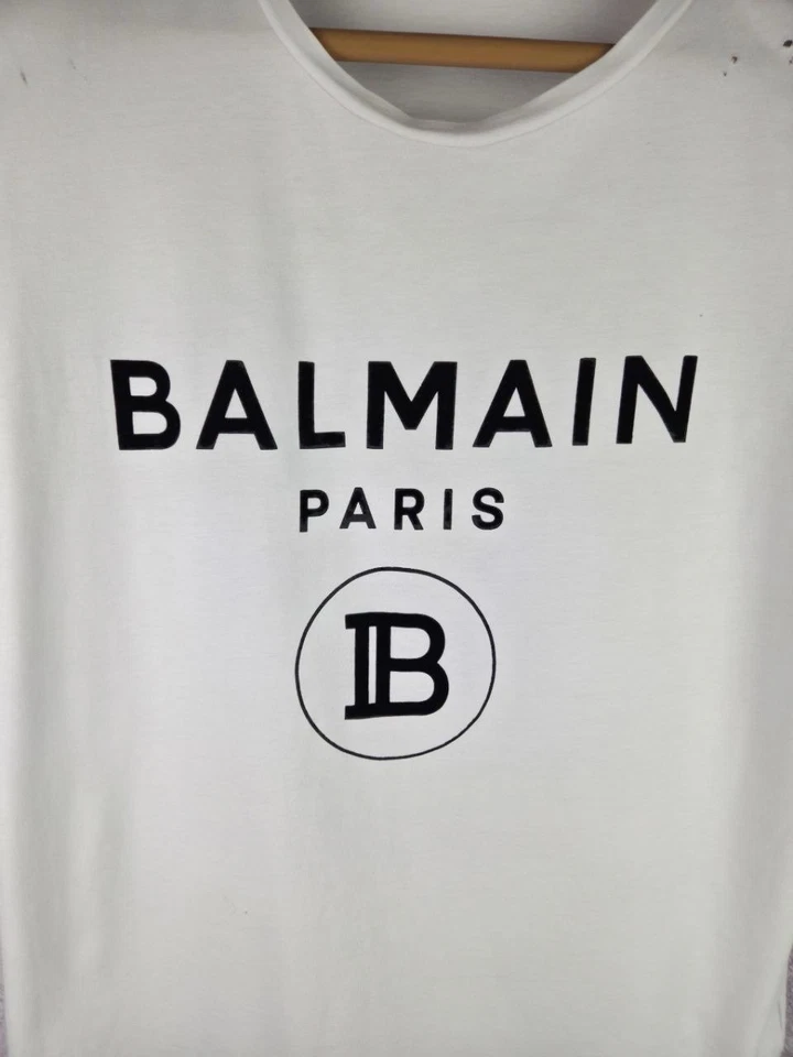 Balmain T-Shirt Women’s Tops Luxury Big Logo Classic Paris White Size 38 - image 2 of 4
