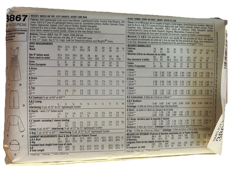 Simplicity 3867 Fashion Sew Pattern Dress City Short Bolero 12 Complete - Image 2 of 2